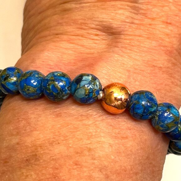 Mohave Copper Turquoise Beaded Stretch Bracelet with Copper Focal Bead (8mm) - Picture 4 of 4